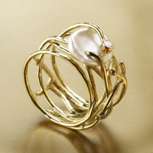 Samira - Thinner Gold and Pearl Ring