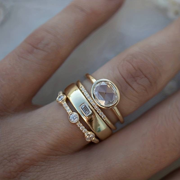 Lily - Vintage Gold and Zircon Ring Set
