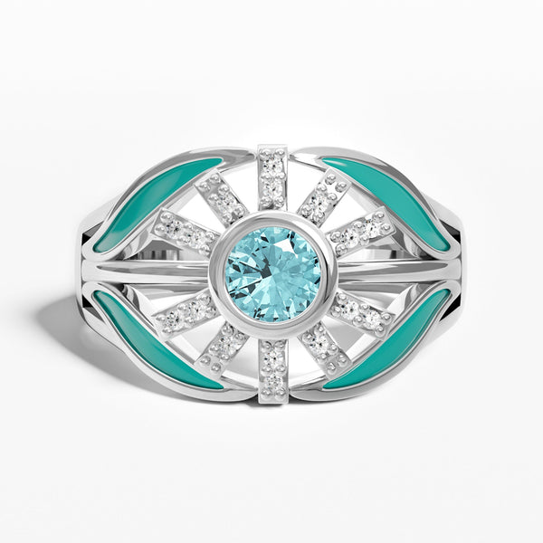 Radiant Sunburst Ring - Aquamarine