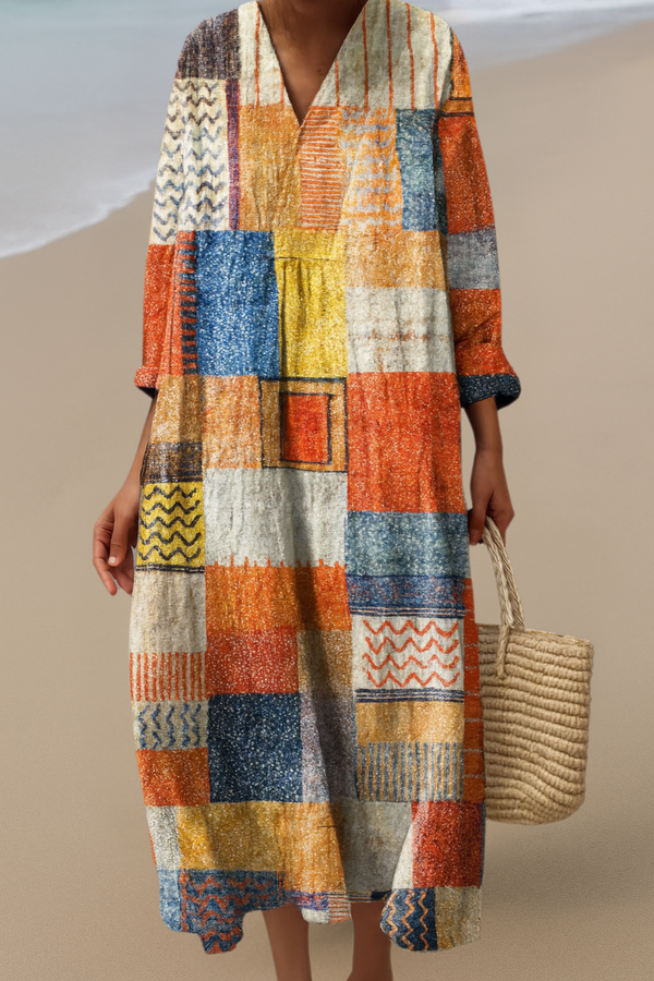 Patchwork Boho Šaty – Umělecký nádech, pohodlí po celý den